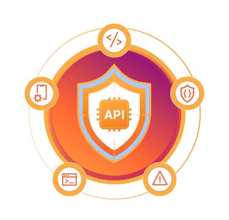 Illustrazione di una ruota di icone centrata attorno allo scudo API